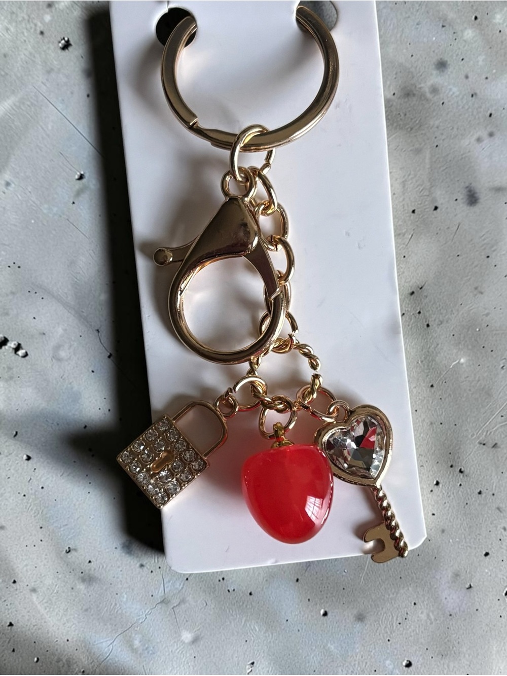 Gold Cherry Lock and Key Keychain - Picture 2 of 2